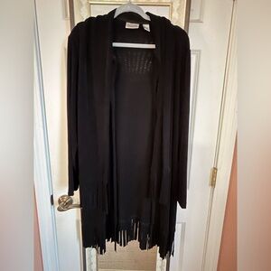CHICO'S TRAVELERS BLACK FRINGE JACKET CARDIGAN 2 Large